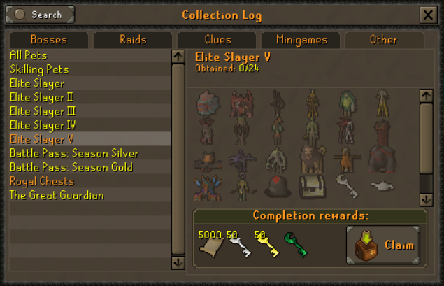 Elite Slayer V - Simplicity Collection Log.png