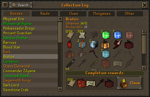 Simplicity RSPS Brutus Collection Log.png